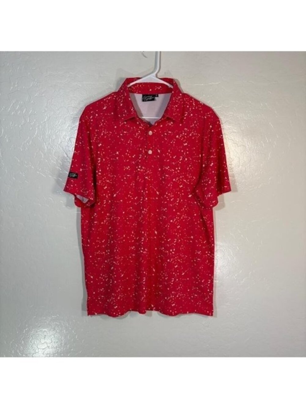Sunday Swagger Polo Shirt Mens Medium Red Splatter Golf Stretch Print Top
